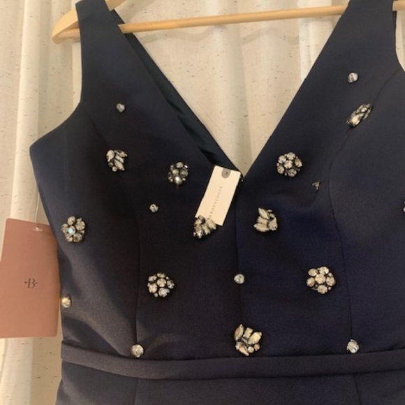 Size 6 NWT Navy Blue Amsale Nia Floor-Length Column Dress - Picture 3 of 6